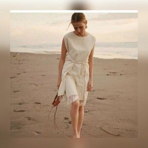 Doen Nellcote Nutmilk Noil Wrap Mini Dress XS Women's Casual Fringes NEW 19200
